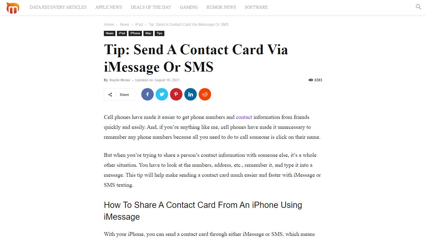 How to Easily Send a Contact Card Through iMessage or SMS - Macgasm